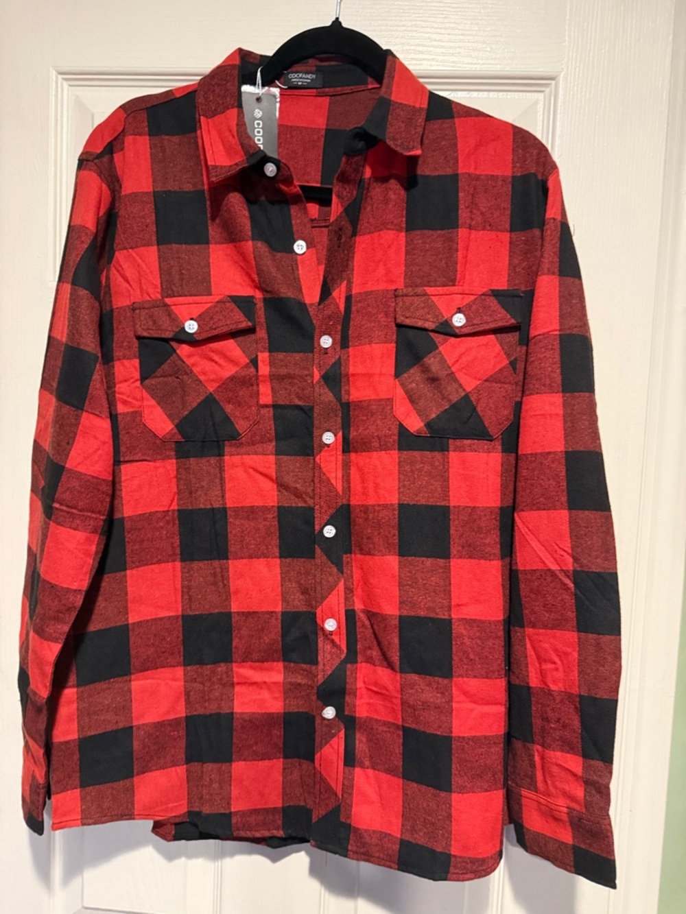 Men's Red and Black Plaid Button-Down Shirt - Casual Flannel western boho earthy